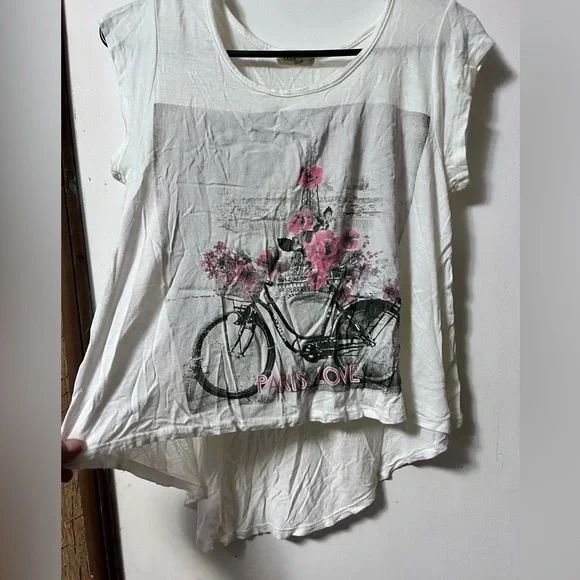White Paris Love Cropped High Low Short Sleeve T-Shirt - Picture 3 of 6